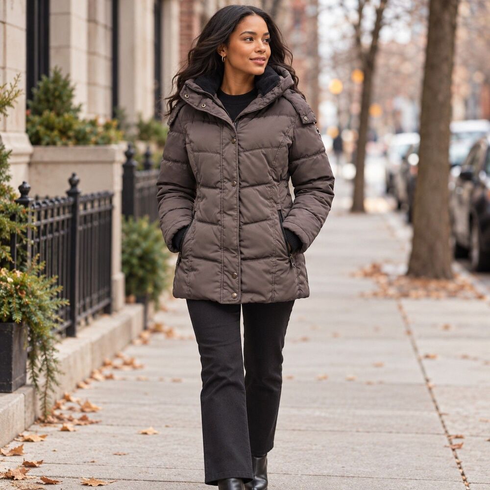 Calvin Klein Women’s Gray Hooded Puffer Winter Coat — Size S